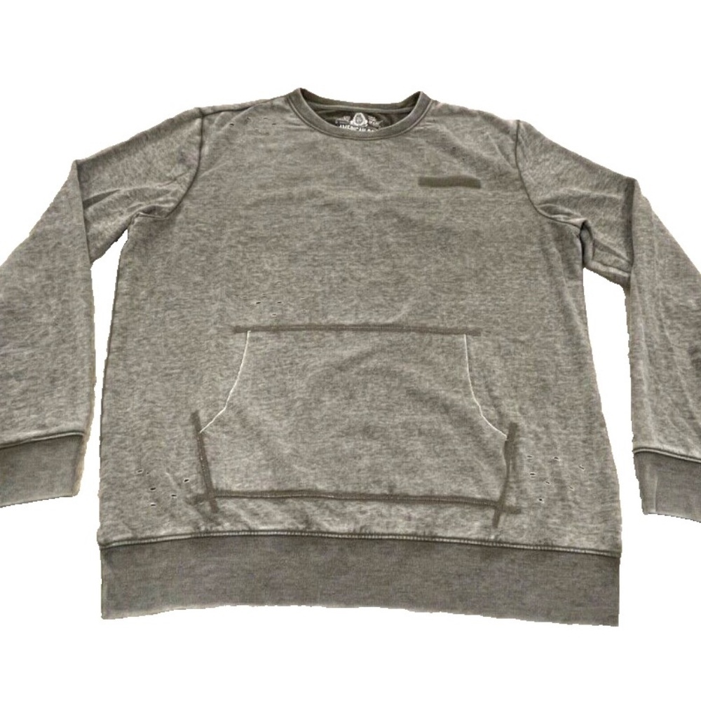 American Rag Men's Distressed Crew Neck Sweatshirt; Olive; Size Large